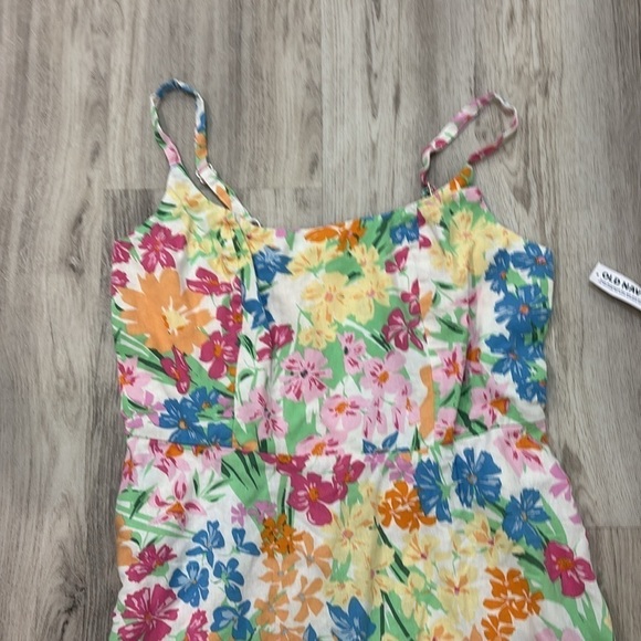 Old Navy Floral Multicolor  fit and flare linen  Sleeveless Dress large - Picture 3 of 8